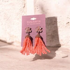 Coral Beaded Tassel Earrings